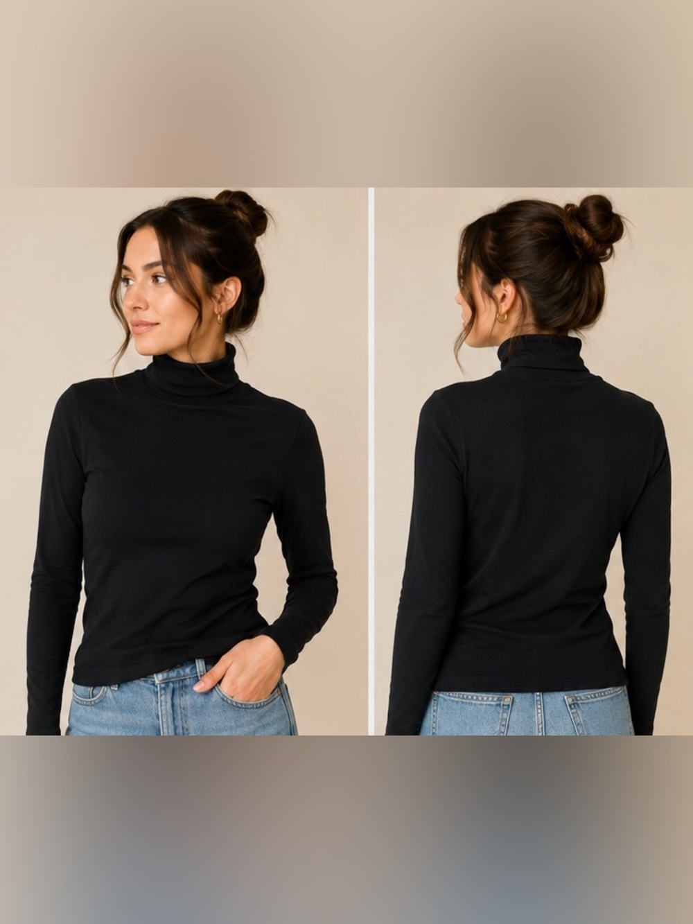 Vintage GAP Fitted Turtleneck Top Women’s XL Black Cotton